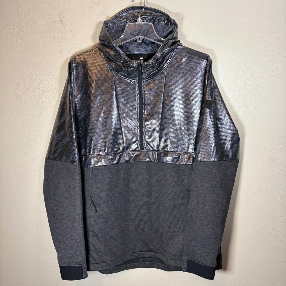 Under Armour Women‎ Metallic Silver Black Quarter Zip Hood Anorak Jacket 1320709